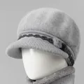 Conjunto de gorro y bufanda de punto gris para mujer con pompones y forro térmico - Solo Gorro / Gris