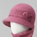 Conjunto de gorro de punto rosa y bufanda para mujeres mayores con forro polar térmico - Rosa Empolvado / Solo Gorro