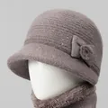 Conjunto de gorro cloche y bufanda de punto malva con lazo y lentejuelas - Caqui (Solo Gorro)