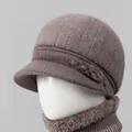Conjunto de gorro y bufanda de punto malva para mujer mayor con forro de felpa suave - Caqui (Solo Gorro)