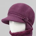 Conjunto de gorro y bufanda de punto en color morado oscuro con forro polar - Solo Gorro / Malva