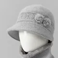Conjunto de gorro y bufanda de punto gris con forro de piel para mujeres mayores - Gris / Solo Gorro