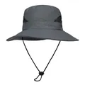 Detail view of dark grey sun hat showing breathable mesh side and adjustable wind cord - M(56-58) / Dark Gray