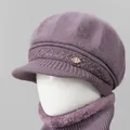 Conjunto de invierno para mujer con gorro de punto morado y bufanda con perlas - Solo Gorro / Taro