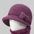 Conjunto de gorro de punto violeta cálido de invierno y bufanda a juego para mujer - Púrpura Polvoriento (Solo Gorro)