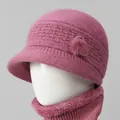Conjunto de gorro y bufanda de punto rosa con detalle floral y forro polar suave - Solo Gorro / Rosa Empolvado