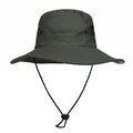 Detail of army green sun hat showing breathable mesh and adjustable chin strap - M(56-58) / Army Green