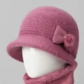 Conjunto de gorro y bufanda de invierno rosa oscuro con lentejuelas y un lazo - Rosa Viejo (Solo Sombrero)