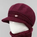 Conjunto de gorro y bufanda de punto burdeos con diamantes de imitación para mujer - Solo Gorro / Burdeos
