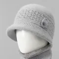 Conjunto de gorro y bufanda de punto gris claro con detalle floral para mujer - Solo Gorro / Gris