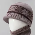 Conjunto de gorro y bufanda de punto gris lila claro con patrón jacquard de nieve - Caqui / Solo Gorro