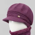 Conjunto de gorro y bufanda de punto violeta oscuro con adornos de perlas de lujo - Solo Gorro / Malva
