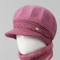 Conjunto de gorro de punto rosa con flor de diamantes y bufanda de cuello a juego - Solo Gorro / Rosa Empolvado