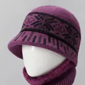 Conjunto de gorro de punto violeta de pelo de conejo y bufanda térmica para mujer - Malva / Solo Gorro