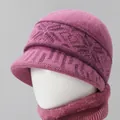 Conjunto de gorro y bufanda de punto burdeos con forro polar cálido de invierno - Rosa Empolvado / Solo Gorro