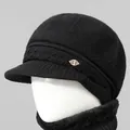 Conjunto de gorro de punto de conejo negro para mujer con bufanda de forro polar - Solo Gorro / Negro