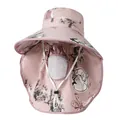 Cappello da sole rosa tesa larga donna con maschera facciale e protezione nuca traspirante - M (56-58cm) / Rosa Antico