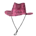 Cappello da cowboy rosa stile western con bordi sfrangiati e cordino sottogola - M(56-58cm) / rosa acceso