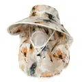 Detail of floral sun hat featuring breathable mesh face cover and adjustable drawstring - M / Beige Orange