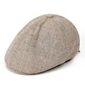 Vintage linen flat cap for women in beige featuring a structured six-panel retro design - M (56-58cm) / Khaki