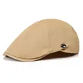 Hellbeige Schiebermütze aus Baumwolle für Damen und Herren mit rundem Metall-Logo - M (56-58cm) / Khaki