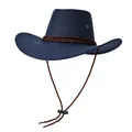 Detalle de sombrero vaquero azul oscuro con banda trenzada y cordón de ajuste lateral - M (56-58cm) / Azul marino
