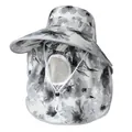 Detail of white sun hat with grey floral pattern featuring breathable mesh and chin strap - M / Gray