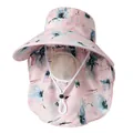 Détail du chapeau de soleil rose à fleurs avec filet respirant et mentonnière réglable - M (56-58cm) / Rose