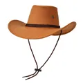Detalle de un sombrero vaquero marrón con borde trenzado, ojales y correa ajustable - M (56-58cm) / Amarillo jengibre