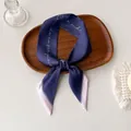 Navy blue and pink skinny scarf with letter print displayed on a wooden tray - Navy Blue Pink Letter (AC-29)