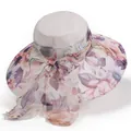 Detail shot of lightweight sun hat with elegant floral bow and wide brim design - M(56-58cm) / Beige