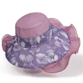 Detalle de sombrero de sol de organza morada con flores y borde de volantes plisados - M (56-58cm) / Malva