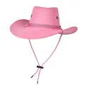 Detalle de sombrero vaquero rosa con textura de fieltro y correa de barbilla ajustable - M (56-58cm) / Rosa