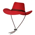 Detalle del sombrero de vaquero rojo con ribete trenzado y barboquejo ajustable - M (56-58cm) / Rojo
