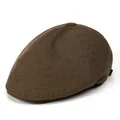 Side view of dark brown linen flat cap featuring textured fabric and classic panel stitching - M (56-58cm) / Brown