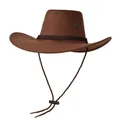 Classic dark brown western cowboy hat with woven band and adjustable chin strap - M (56-58cm) / Light Coffee