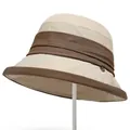 Franse stijl zonnehoed voor dames in beige met donkere rand en gouden logo-plaatje - M (56-58cm) / Beige
