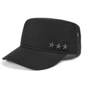 Gorra militar negra para hombre con tachuelas de estrella y protección solar de verano - Ajustable / Negro