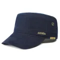 Detail of navy blue cadet cap showing outdoor metal plate and cotton twill texture - Adjustable / Navy Blue