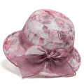 Vue détaillée du chapeau de soleil à fleurs pour femme avec nœud élégant en organza - M (56-58cm) / Rose Poudré