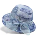 Détail du chapeau de soleil en organza bleu clair avec broderie florale et grand nœud - M (56-58cm) / Bleu