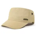 Detail view of khaki cadet cap with OUTDOOR STYLE metal logo and breathable vents - Adjustable / Khaki