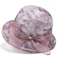 Détail du chapeau de soleil floral avec un grand nœud lilas et broderie argentée élégante - M (56-58cm) / Violet