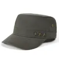 Detalle de gorra militar gris de algodón con remaches de estrellas y ojales de ventilación - Ajustable / Verde Militar