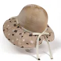 Women's foldable wide brim sun hat with letter print tulle and ribbon bow in khaki - M (56-58cm) / Khaki
