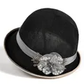 Detail der eleganten Netzblume und Perlenverzierung am schwarzen Sommer-Glockenhut - M / Schwarz