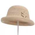 Elegant khaki woven sun hat with floral detail for women’s summer outdoor travel - M / Beige