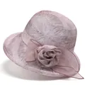 Detailansicht des rosa Sonnenhuts mit Organza-Rose und feinen Blattstrukturen - M / Rosa
