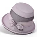 Breathable light purple sun hat for women with mesh ribbon and bow detail on white background - M (56-58cm) / Light Purple