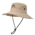 Khaki outdoor sun hat with wide brim, mesh vents and adjustable chin strap for hiking - M (56-58cm) / Khaki